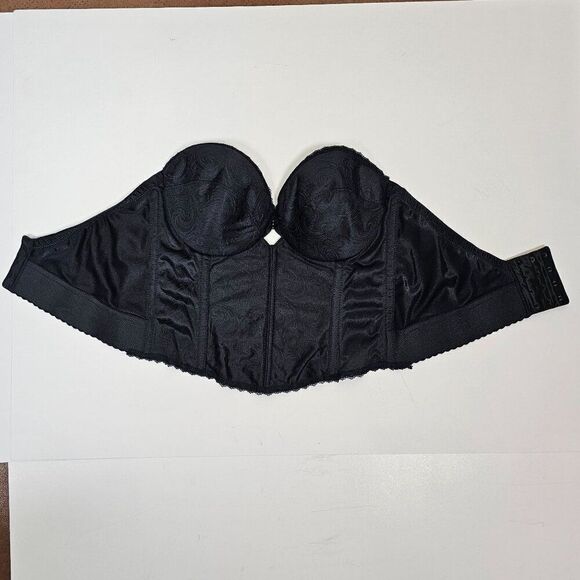 Vtg‎ Sophistique By Smoothie Black Bustier Long Line Bra Boning Floral Lace 36B - Picture 9 of 15